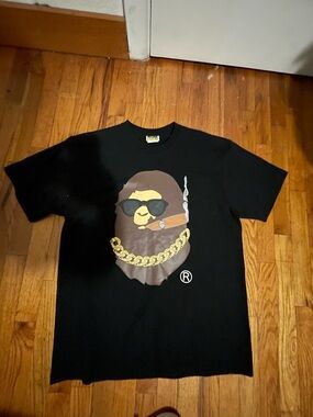 Bape Black Tee with Multicolor Ape Label